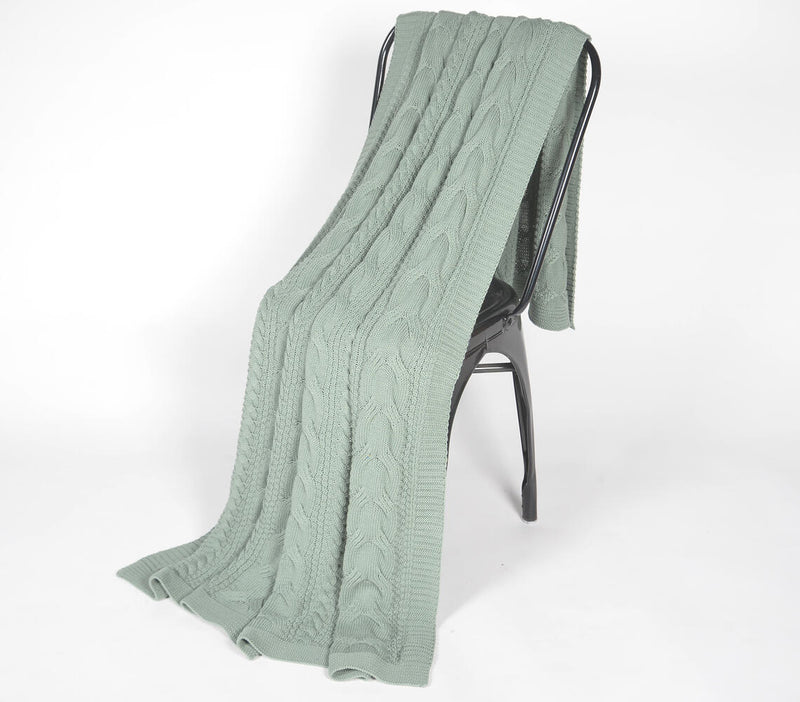 Knitted Sage Green Cotton Throw