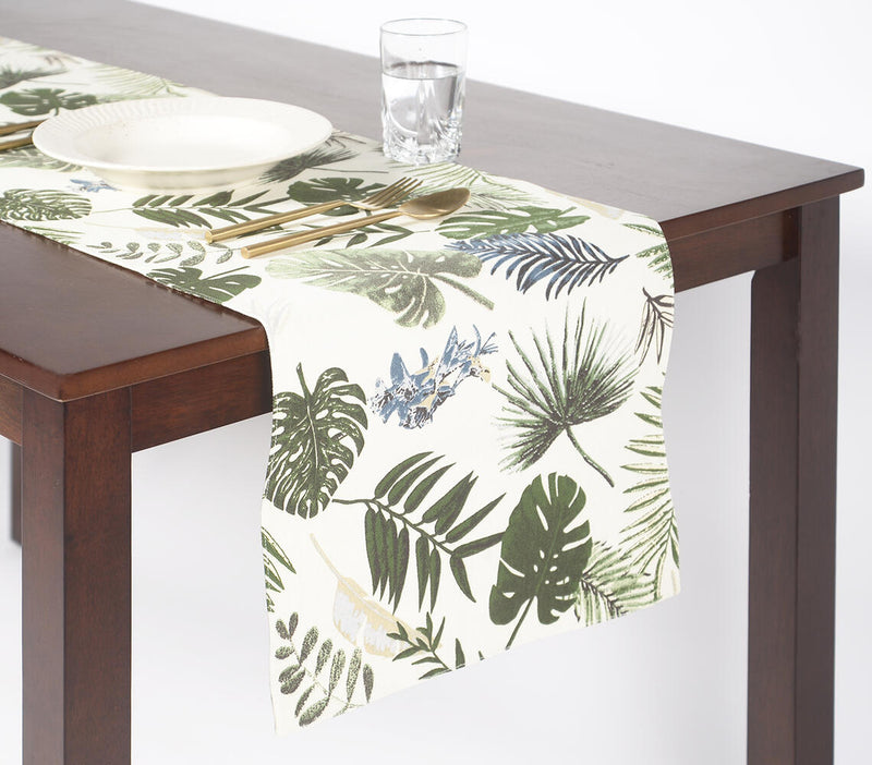 Printed Tropical Leaves Handloom Cotton Table Runner
