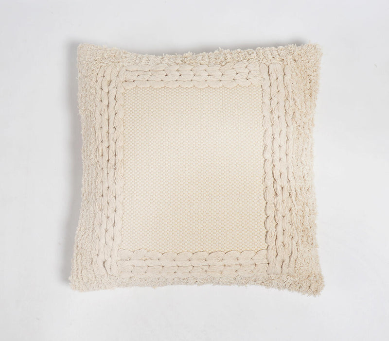 Solid Cotton & Canvas Cushion Cover with Textured Border