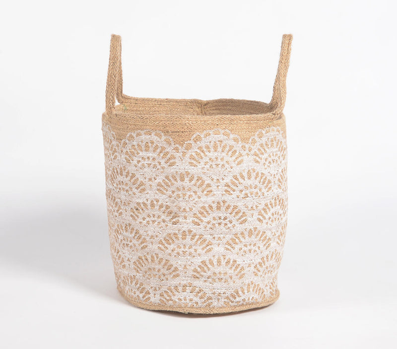 Handwoven & Floral Printed Jute Basket