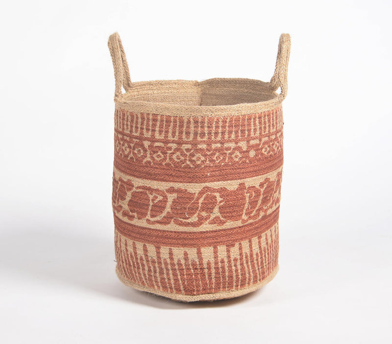 Handwoven Ethnic Printed Jute Basket