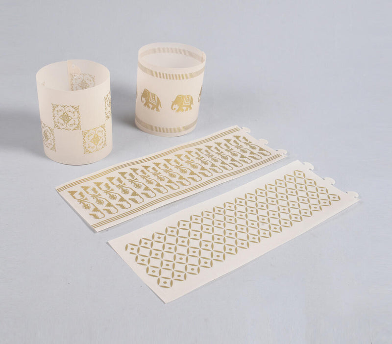 Ethnic Metallic Screen Printed Translucent Tea Light Covers (Set of 4)
