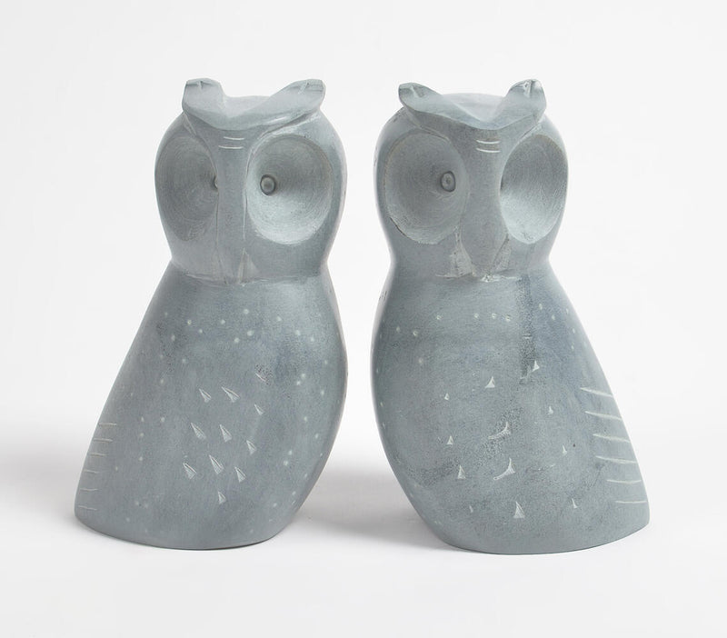 Hand carved Palewa Stone Owl Boodends (pair)