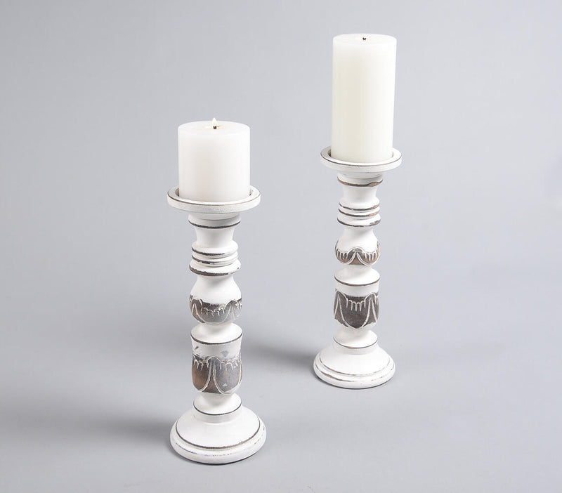 Distress Painted Mango Wood Candle Stands (set of 2)