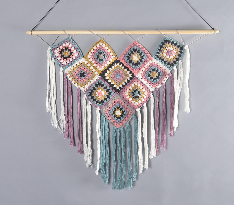 Pastel crochet Fringed Wall Hanging
