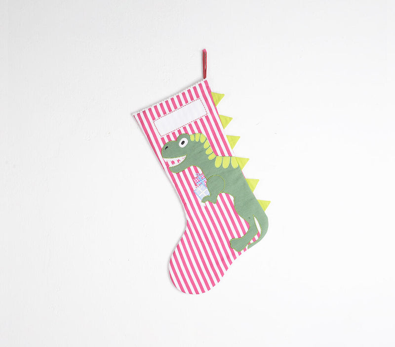 Dino Embroidered & Patchwork Stocking