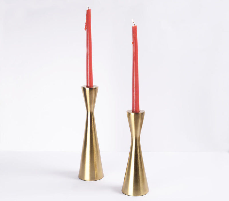 Gold-Toned Aluminium Hourglass Candle holders (set of 2)
