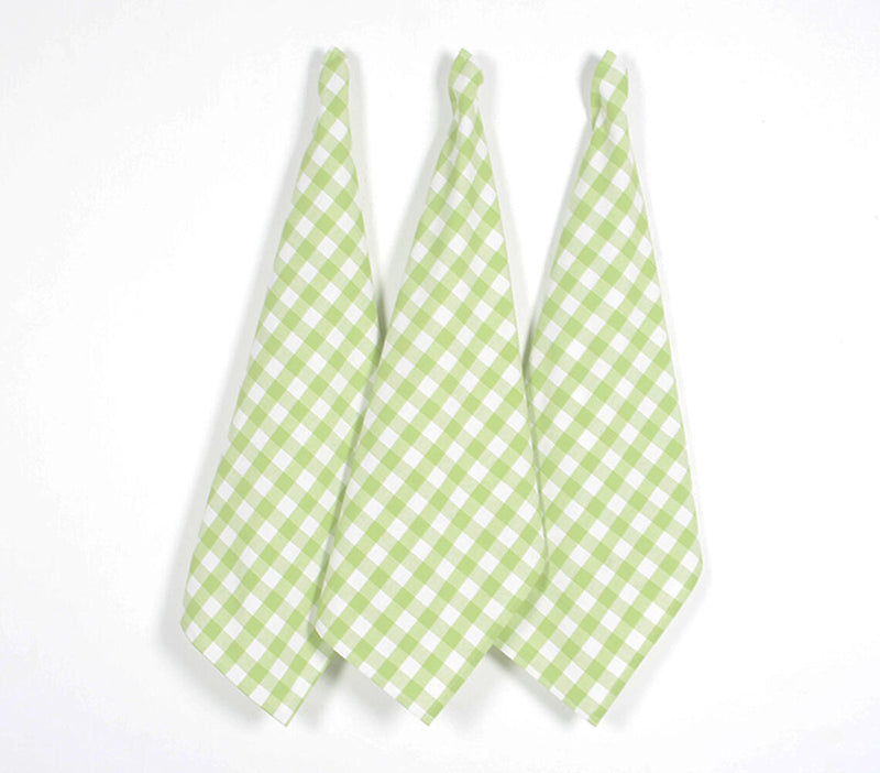 Lime Checks Handwoven Cotton Kitchen Towels (set of 3)