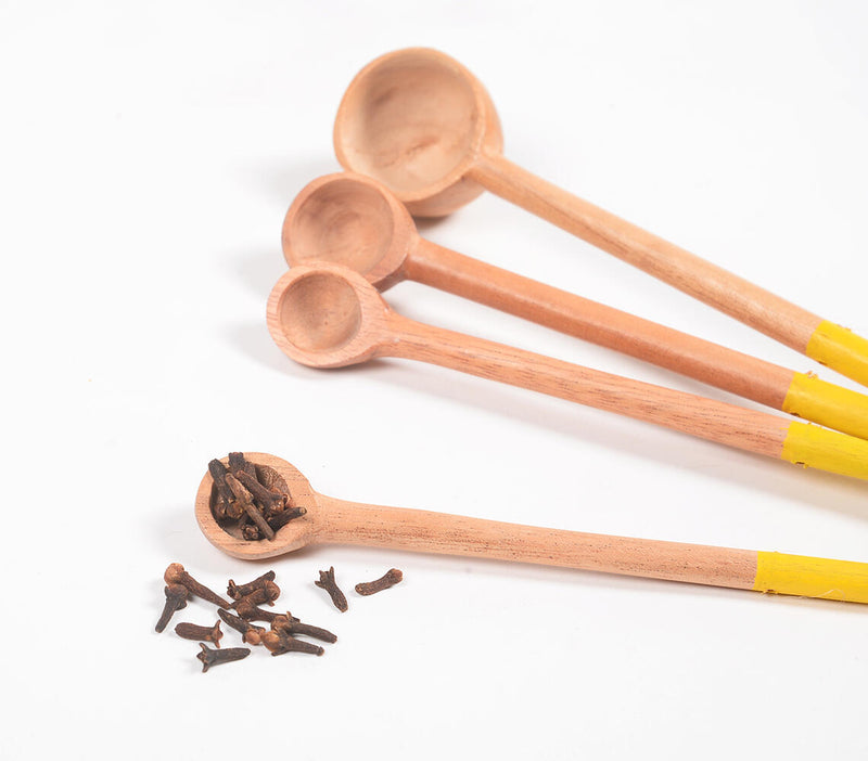 Hand Carved Neem Wood Yellow Measuring Spoons (set of 4)
