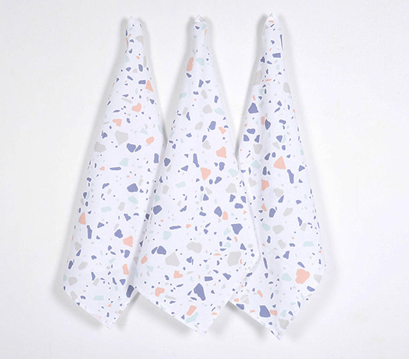Handwoven Cotton Terrazzo Printed Kitchen Towels (set of 3)