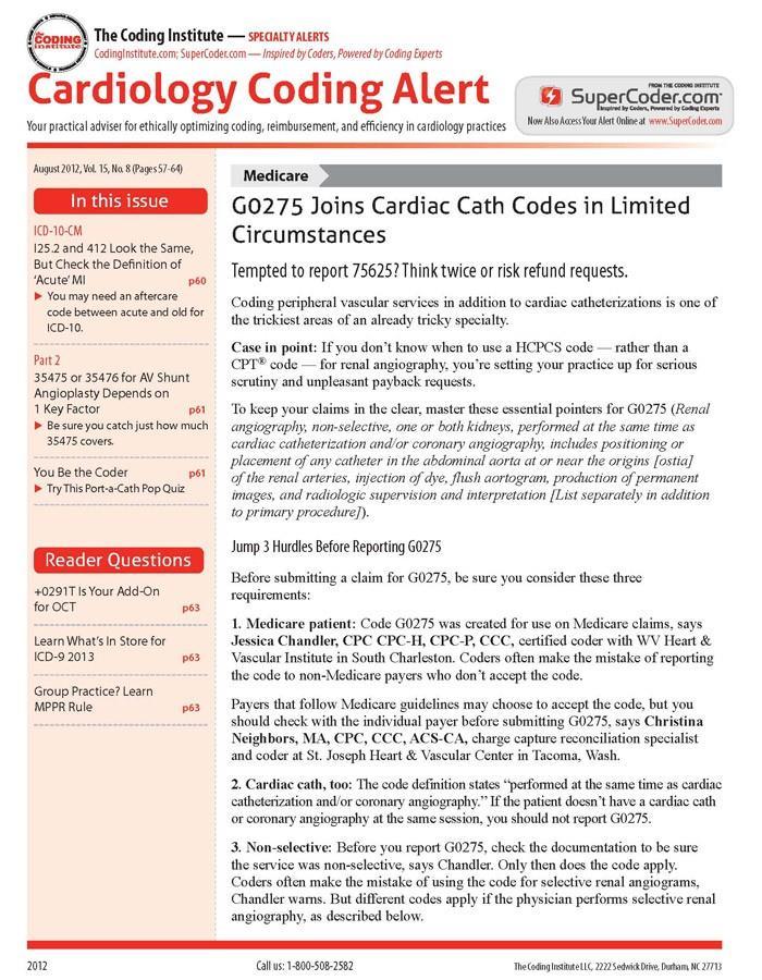Buy Cardiology Coding Alert Magazine Subscription| Health Mag ...