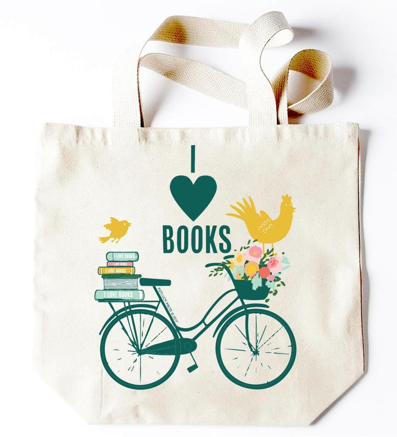 I Love Books Bike and Chicken Tote