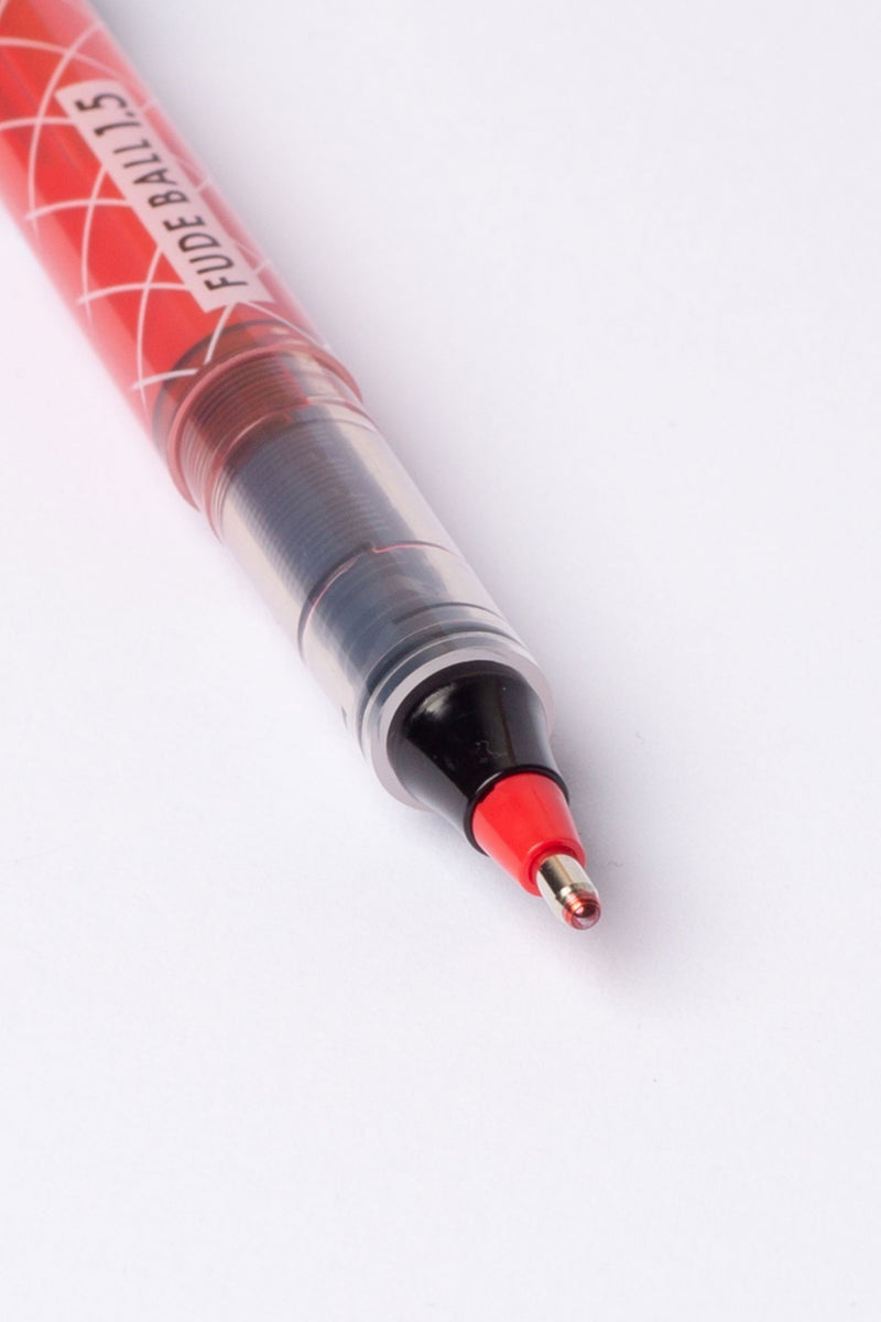 Pack of 2 Fude Ball Liquid Ink Roller Ball Pen 1.5 Mm Red Body Red Ink